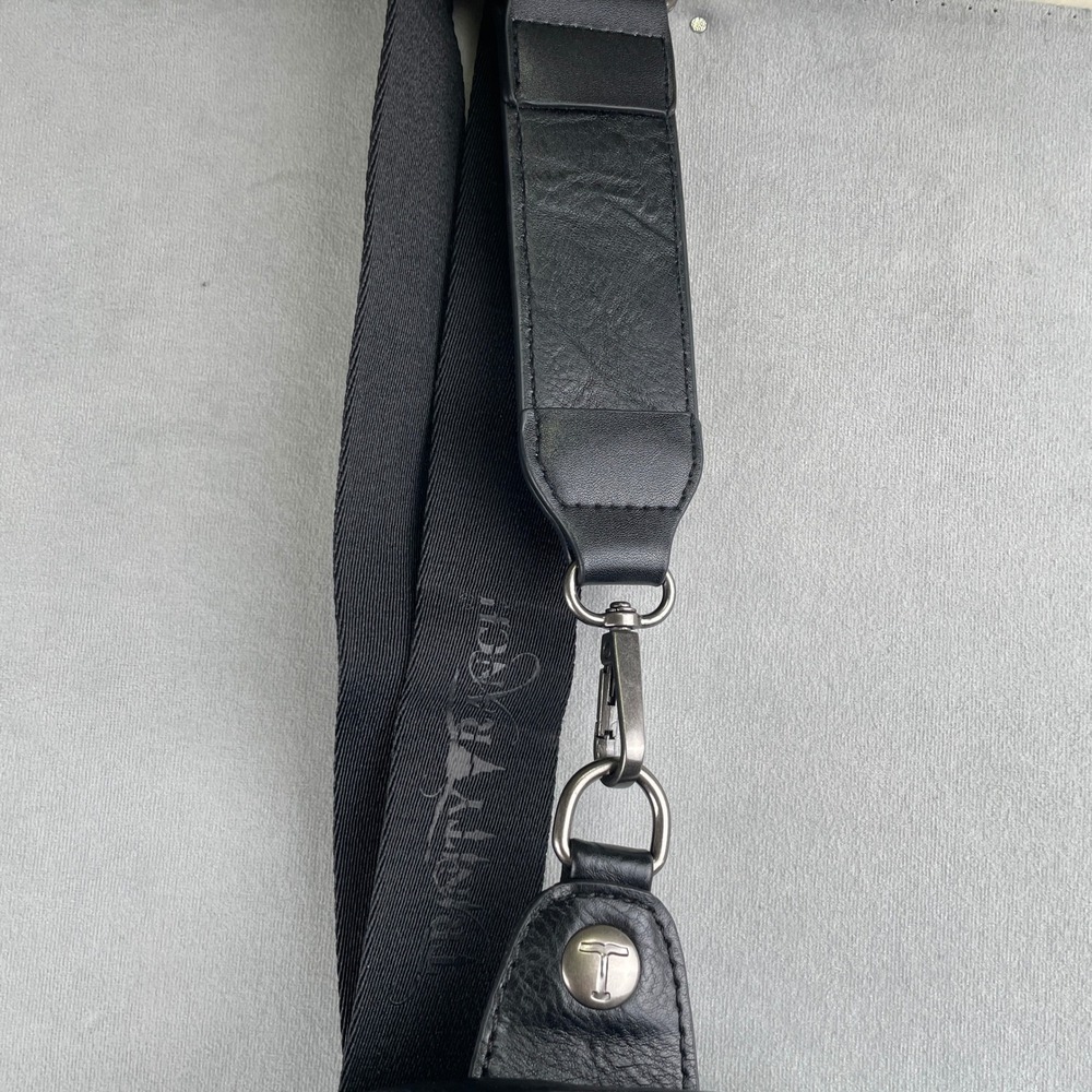 Trinity Ranch Black Leather Fringe Sling Bag Floral Embossed Hair Hide Crossbody - Picture 6 of 11